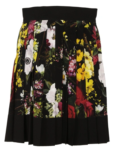 Shop Dolce & Gabbana Floral Print Pleated Skirt In Black