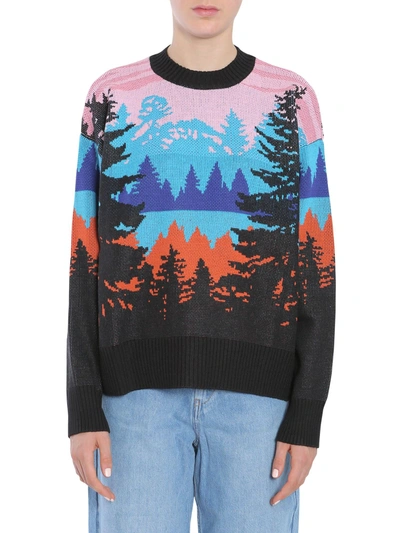 Shop Msgm Landscape Intarsia Sweater In Multicolor