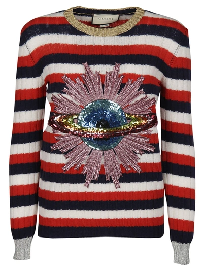 Shop Gucci Striped Sweater In Blu
