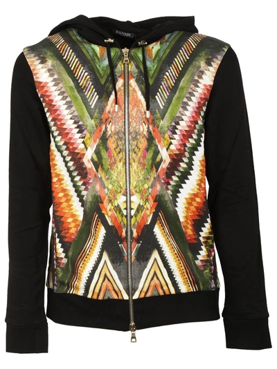 Shop Balmain Folkloric Print Hoodie In Multi