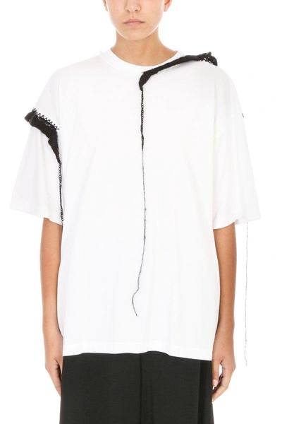 Shop Maison Margiela Embroidered-trim Cotton And Mohair T-shirt In White