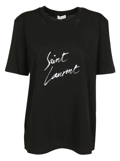 Shop Saint Laurent Logo Signature Boyfriend T-shirt In Nero-naturale
