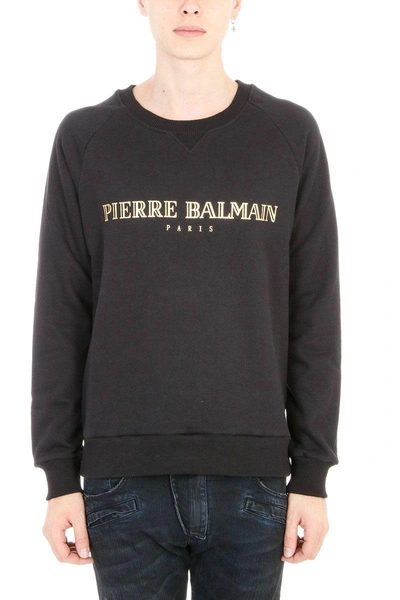 Shop Pierre Balmain Black Cotton Golden Logo Sweatshirt