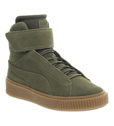 Shop Puma Platform Mid Suede Sneakers In Olive Night Gum