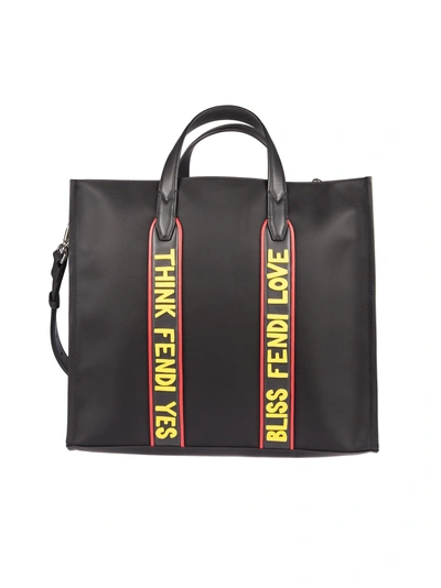 Shop Fendi Slogan Tote In Black