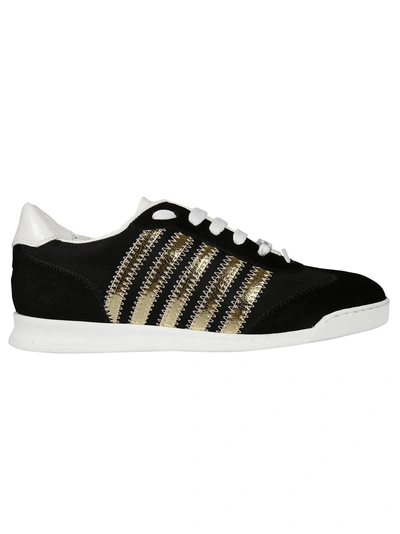 Shop Dsquared2 Striped Detail Sneakers In Nero-oro
