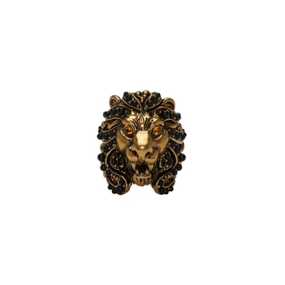 Shop Gucci Gold Lion Head Ring In 8132 Dark Yellow/bla