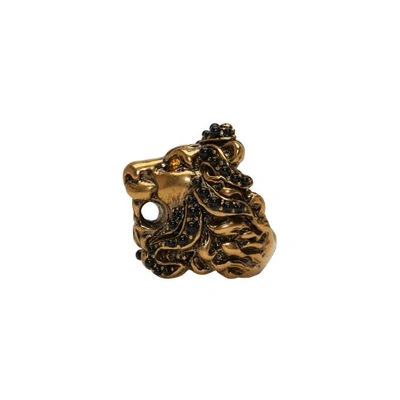 Shop Gucci Gold Lion Head Ring In 8132 Dark Yellow/bla