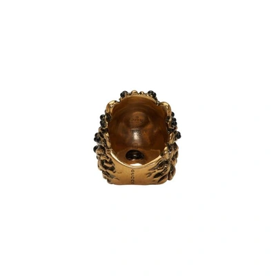 Shop Gucci Gold Lion Head Ring In 8132 Dark Yellow/bla