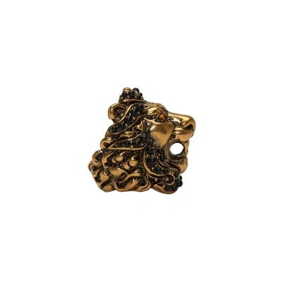 Shop Gucci Gold Lion Head Ring In 8132 Dark Yellow/bla