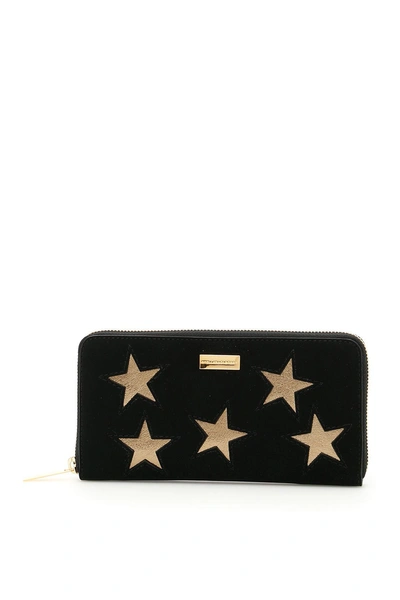 Shop Stella Mccartney Zip Around Wallet With Stars In Blackmetallico