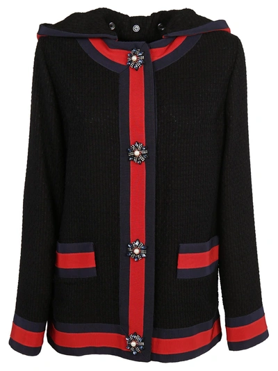 Shop Gucci Hooded Tweed Jacket In Black