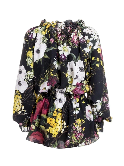 Shop Dolce & Gabbana Ruched Floral Blouse In Black