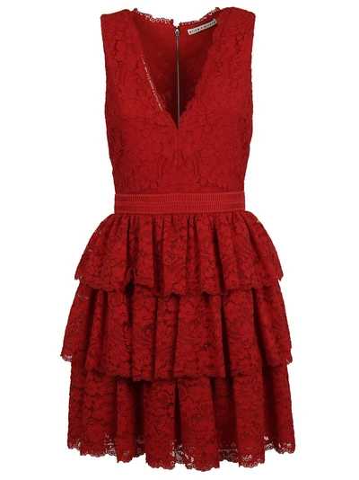 Shop Alice And Olivia Ruffled Dress In Deep Ruby