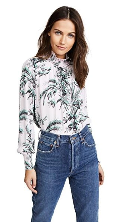 Shop Whistles Wren High Neck Printed Blouse In Pink Multi