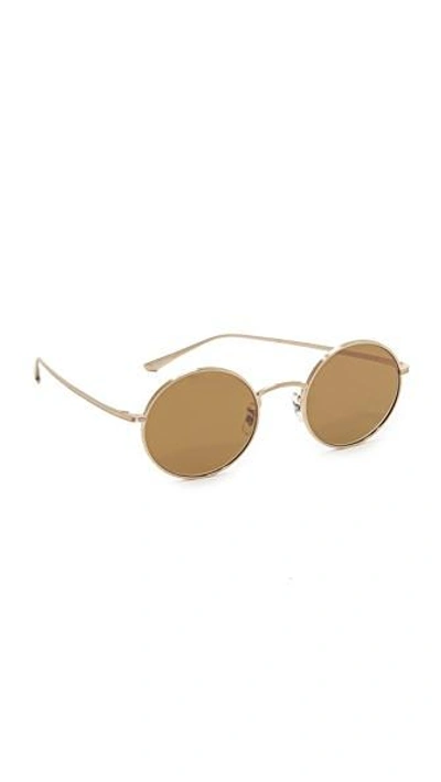 Shop Oliver Peoples The Row After Midnight Sunglasses In Brushed Gold/brown