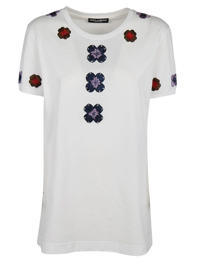 Shop Dolce & Gabbana Flower Embroidered T-shirt In Bianco