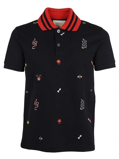Shop Gucci Embroidered Polo Shirt In Multicolor