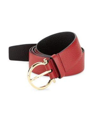 Shop Ferragamo Men's Gancio Buckle Belt With Extended Strap In Red