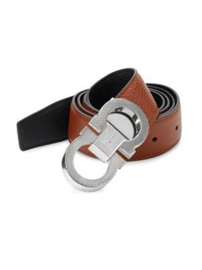 Shop Ferragamo Adjustable & Reversible Gancini Buckle Belt In Tan