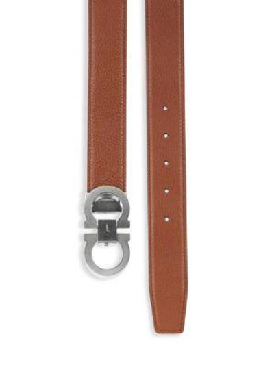 Shop Ferragamo Adjustable & Reversible Gancini Buckle Belt In Tan