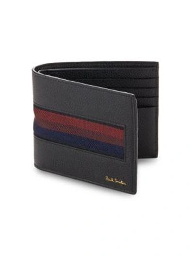 Shop Paul Smith Striped Leather Billfold Wallet In Black
