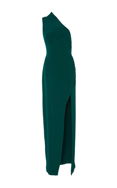 Shop Brandon Maxwell One Shoulder Side Slit Gown In Green