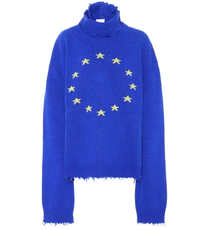 Shop Vetements Distressed Wool-blend Sweater In Lleu