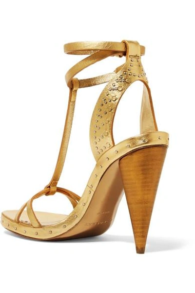 Shop Burberry Studded Metallic Textured-leather Sandals In Gold