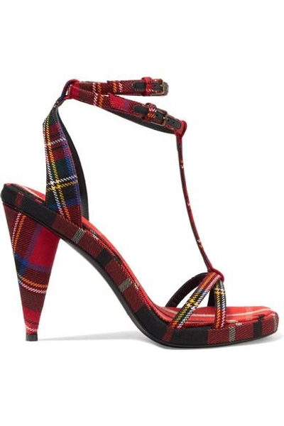 Shop Burberry Tartan Wool-canvas Sandals In Red