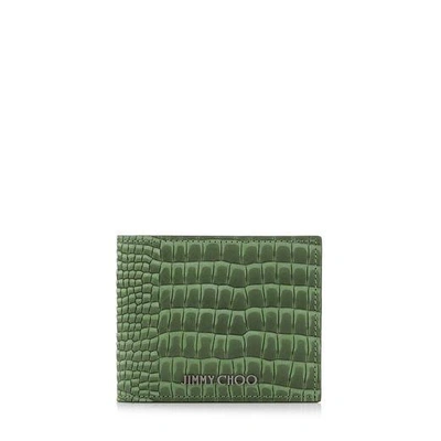 Jimmy Choo Mark Light Olive Crocodile Printed Nubuck Wallet | ModeSens