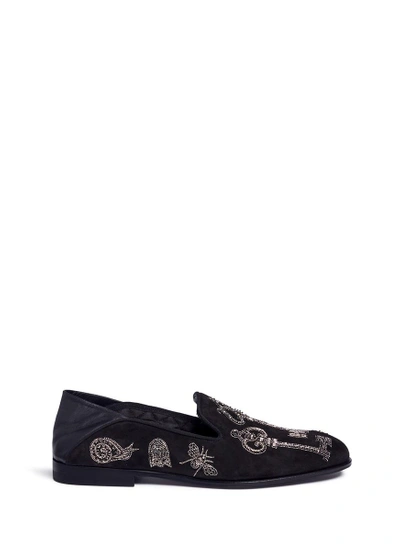 Shop Alexander Mcqueen 'magic Key' Beaded Embroidery Suede Babouche Slides