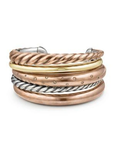 Shop David Yurman Pure Form Mixed Metal & Diamonds Five-row Cuff In Multi