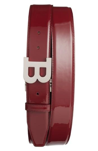 Shop Bally B Buckle Patent Leather Belt In Dark Red