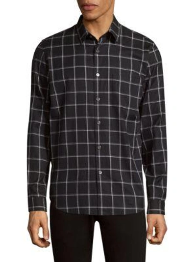 Shop Theory Grid Flannel Cotton Button-down Shirt In Black Multi
