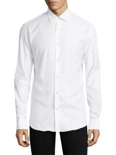 Shop Ferragamo Tonal Gancini Regular-fit Cotton Button-down Shirt In Bianco
