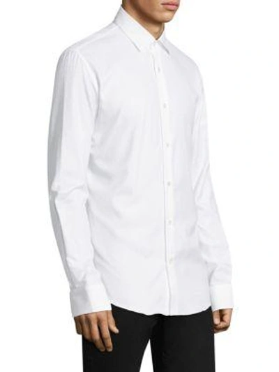 Shop Ferragamo Tonal Gancini Regular-fit Cotton Button-down Shirt In Bianco
