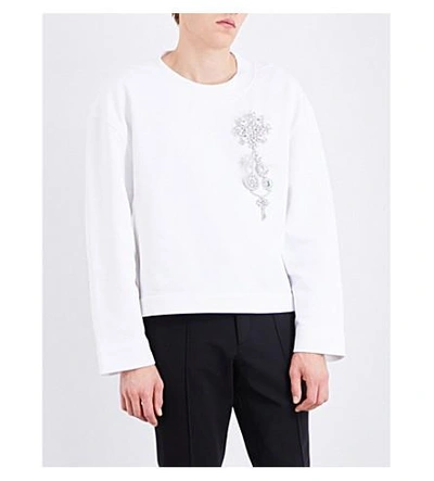 Shop Burberry Embellished Cotton-jersey Sweatshirt In Optic White
