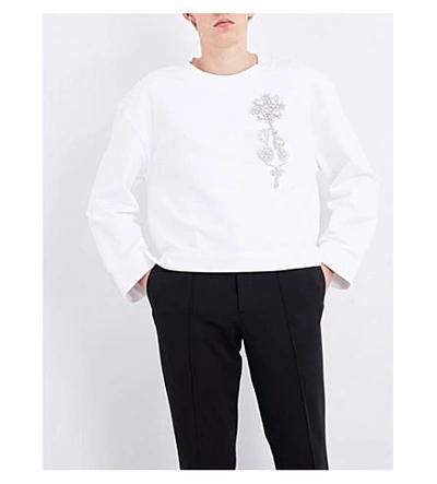 Shop Burberry Embellished Cotton-jersey Sweatshirt In Optic White