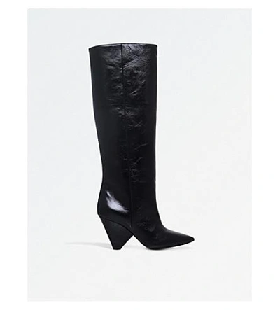 Shop Saint Laurent Niki 85 Leather Boots In Black