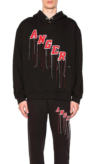 Embroidered Anger Hoodie In Black