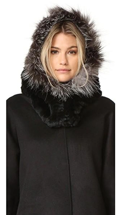 Shop Adrienne Landau Rex Fur Hood With Fur Trim In Black