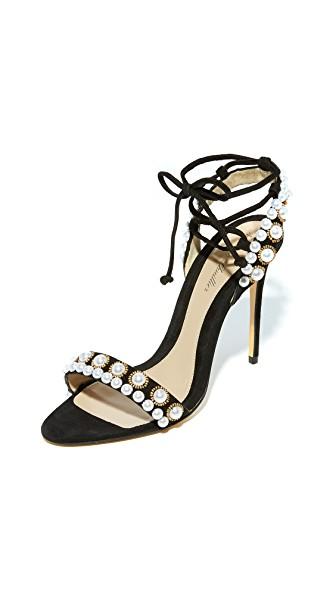 Monique Lhuillier Pearl Detail Stiletto Sandals In Noir | ModeSens