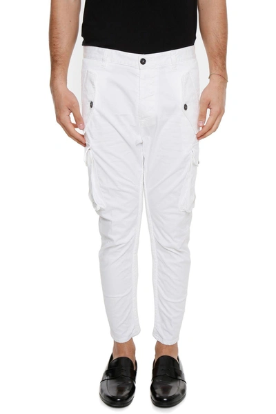 Shop Dsquared2 Cotton Cargo Trousers In Biancobianco