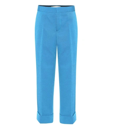 Shop Marni Cropped Wool-twill Trousers In Blue