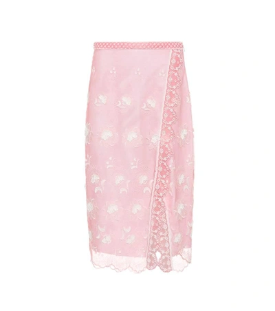 Shop Burberry Floral-embroidered Tulle Skirt In Pink