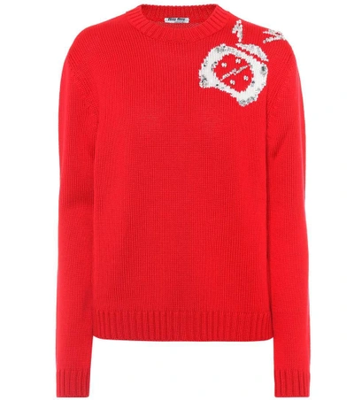 Shop Miu Miu Virgin Wool Sweater In Rosso