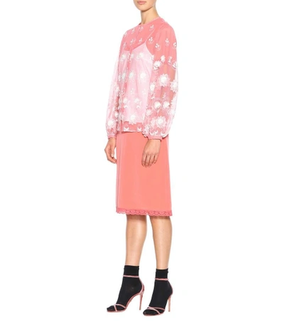 Shop Burberry Embroidered Tulle Blouse In Pink