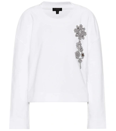 Shop Burberry Embellished Cotton Sweater In White