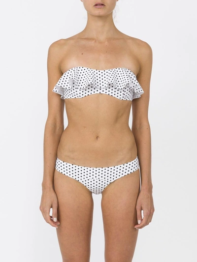 Shop Lisa Marie Fernandez Natalie White Polka Dot Flounce Bikini